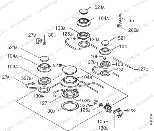 Взрыв-схема плиты (духовки) Rex PXF4NA - Схема узла Functional parts 267