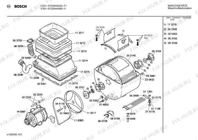 Взрыв-схема стиральной машины Bosch 0722044560 V331 - Схема узла 03