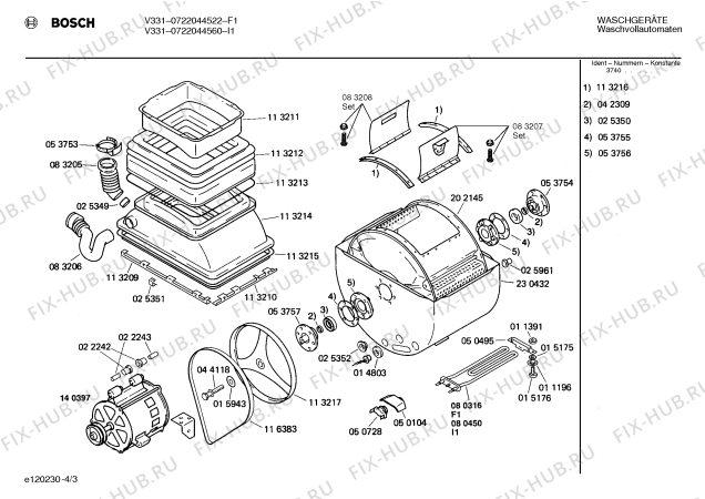 Взрыв-схема стиральной машины Bosch 0722044522 V331 - Схема узла 03