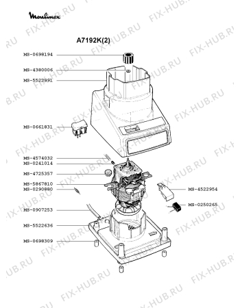 Взрыв-схема блендера (миксера) Moulinex A7192K(2) - Схема узла 6P001091.4P2