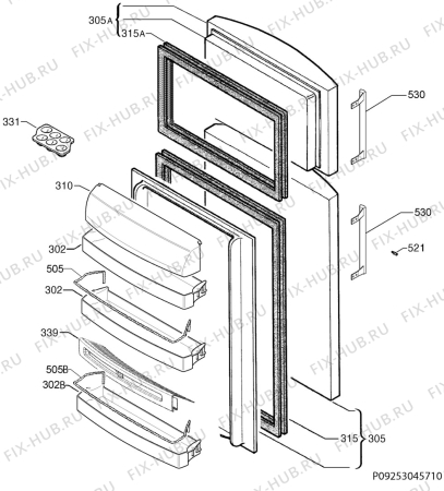 Взрыв-схема холодильника Rex Electrolux RND42406M - Схема узла Door 003