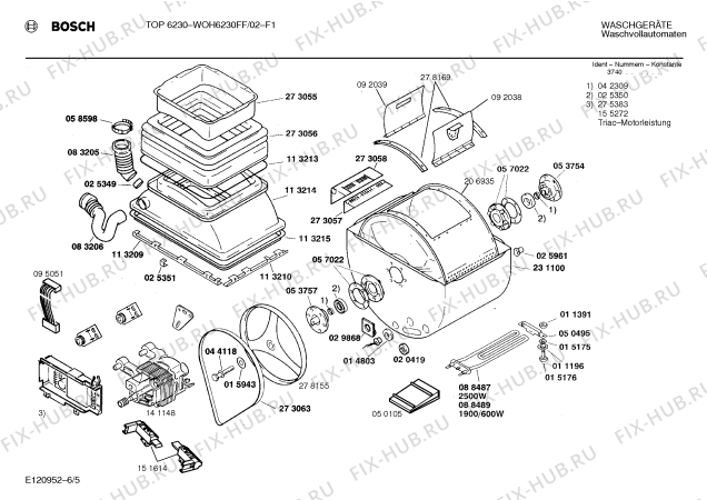 Взрыв-схема стиральной машины Bosch WOH6230FF TOP6230 - Схема узла 05
