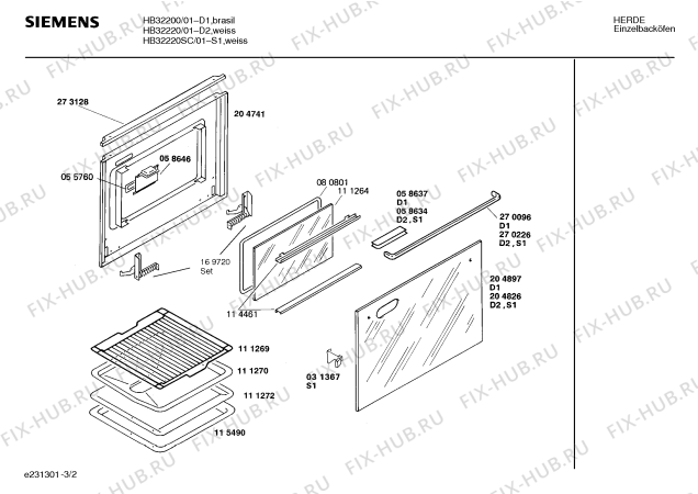 Взрыв-схема плиты (духовки) Siemens HB32220 - Схема узла 02