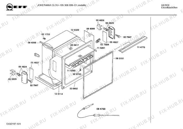 Взрыв-схема плиты (духовки) Neff 195308099 JOKER 466 A CLOU - Схема узла 04
