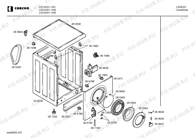 Взрыв-схема стиральной машины Corcho LS210 - Схема узла 02