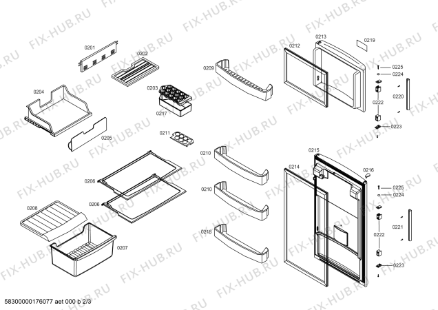 Взрыв-схема холодильника Bosch KDN26VW111 REF BOSCH ECO-TT260 BL 220V/60HZ - Схема узла 02