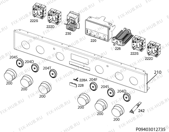 Взрыв-схема плиты (духовки) Electrolux EKC54552OK - Схема узла Command panel 037