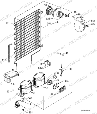 Взрыв-схема холодильника Electrolux ER8761B - Схема узла Cooling system 017