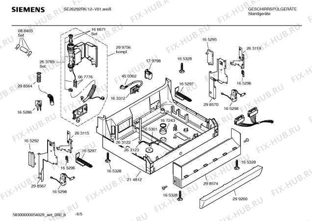 Схема №5 SE26292RK с изображением Инструкция по эксплуатации для посудомойки Siemens 00527520