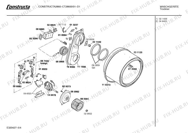 Взрыв-схема сушильной машины Constructa CT28600 2860 - Схема узла 04