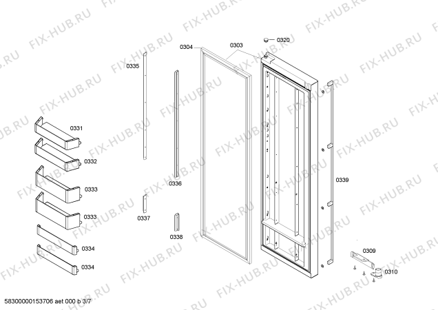 Схема №2 RS295330 с изображением Дверь для холодильника Bosch 00710055