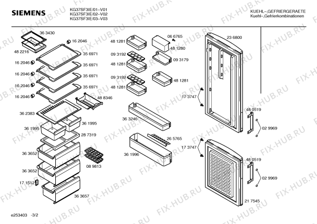 Схема №3 KG37SF3IE с изображением Штатив для холодильной камеры Siemens 00488346