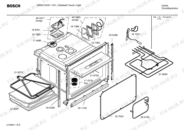 Схема №3 HBN4153 с изображением Инструкция по эксплуатации для плиты (духовки) Bosch 00583370