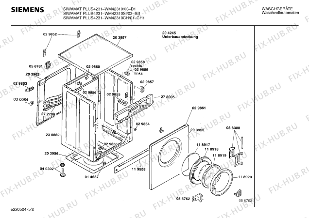 Взрыв-схема стиральной машины Siemens WM42310CH SIWAMAT PLUS 4231 - Схема узла 02