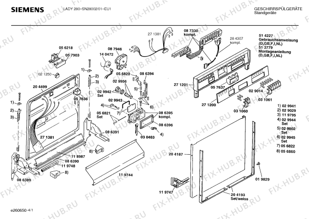 Схема №3 SN28002 с изображением Панель для посудомойки Siemens 00271200