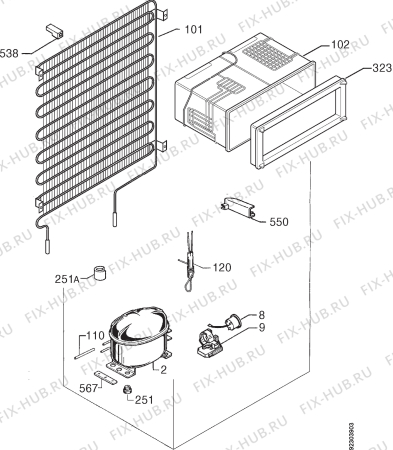 Взрыв-схема холодильника Rex RFA30 - Схема узла Cooling system 017