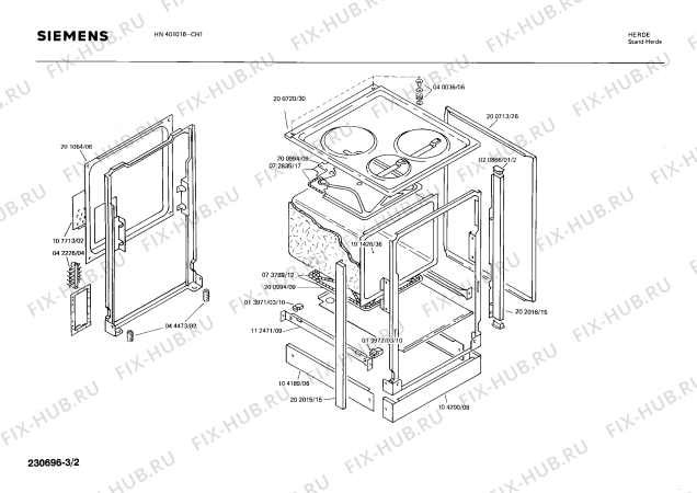 Взрыв-схема плиты (духовки) Siemens HN401016 - Схема узла 02