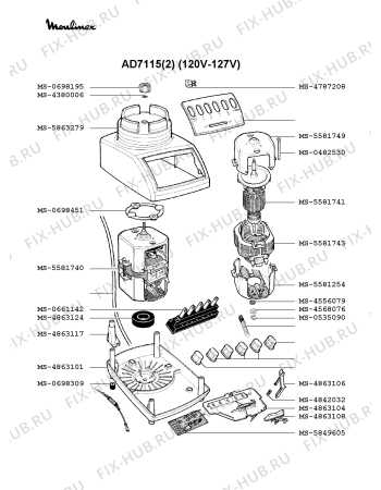 Взрыв-схема блендера (миксера) Moulinex AD7116(0) - Схема узла KP001240.4P2