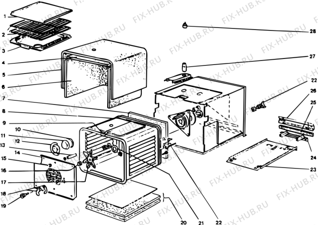 Взрыв-схема плиты (духовки) Indesit FT206 (F008902) - Схема узла