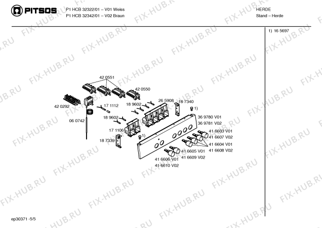 Взрыв-схема плиты (духовки) Pitsos P1HCB32342 - Схема узла 05