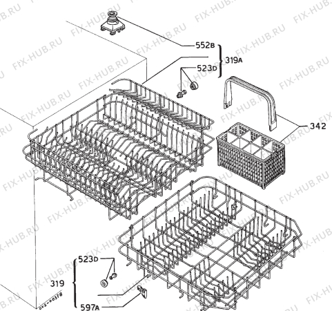 Взрыв-схема посудомоечной машины Rex VM700S - Схема узла Basket 160