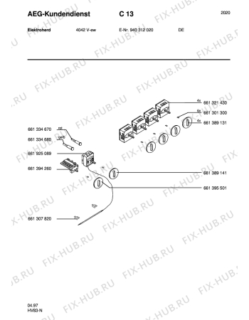 Взрыв-схема плиты (духовки) Aeg 4042V-W - Схема узла Section6