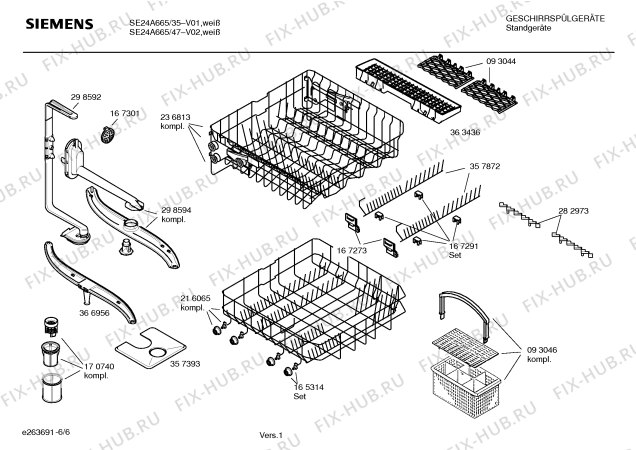 Взрыв-схема посудомоечной машины Siemens SE24A665 Extraklasse - Схема узла 06