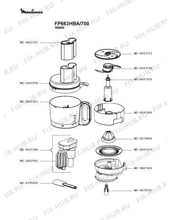 Взрыв-схема кухонного комбайна Moulinex FP663HBA/700 - Схема узла YP004107.4P2