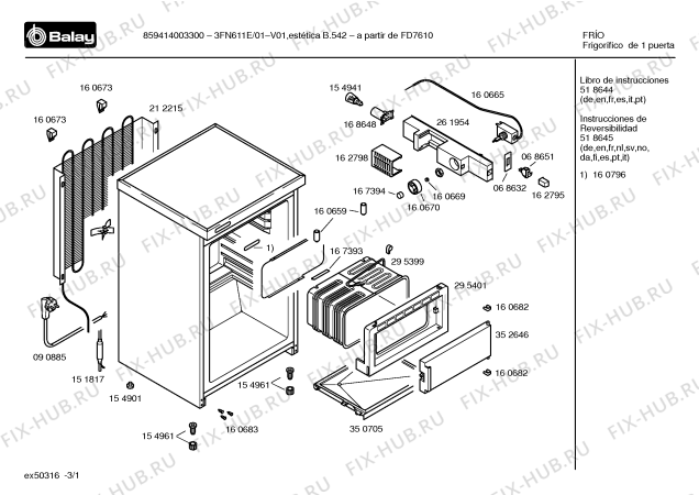 Схема №3 3FN611E/01 с изображением Клемма для холодильной камеры Bosch 00167393