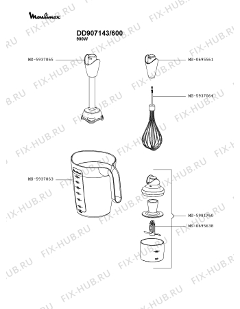 Взрыв-схема блендера (миксера) Moulinex DD907143/600 - Схема узла VP003811.9P2