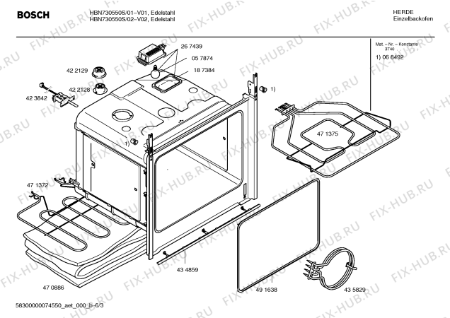 Взрыв-схема плиты (духовки) Bosch HBN730550S - Схема узла 03