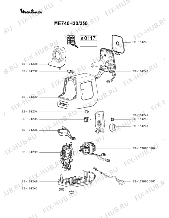 Взрыв-схема мясорубки Moulinex ME740H30/350 - Схема узла SP004801.6P2