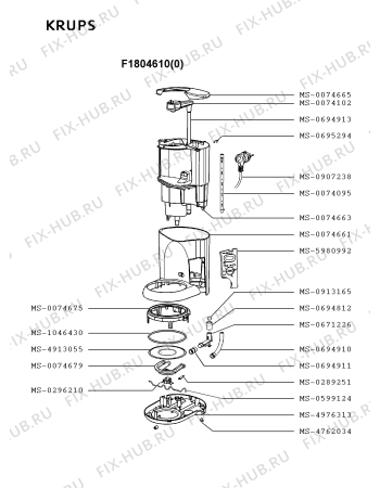 Взрыв-схема кофеварки (кофемашины) Krups F1804610(0) - Схема узла 5P001490.9P2