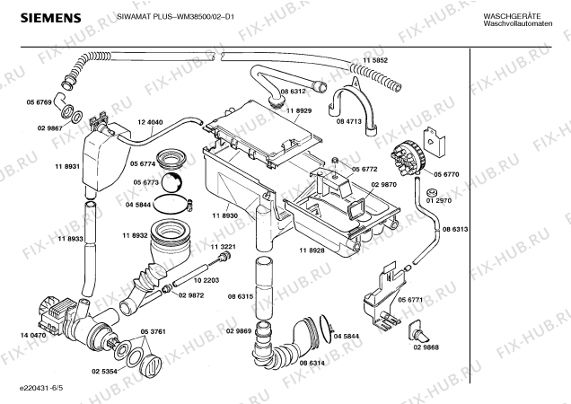 Взрыв-схема стиральной машины Siemens WM38500 SIWAMAT PLUS 3850 - Схема узла 05