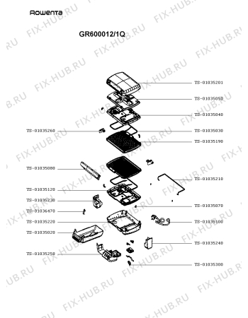 Схема №1 GR600012/1Q с изображением Корпусная деталь для гриля Rowenta TS-01035201