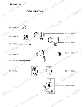 Схема №1 CV3624F0/D80 с изображением Микронасадка для электрофена Rowenta CS-00147132