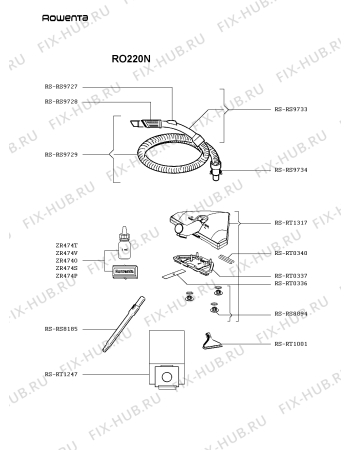 Взрыв-схема пылесоса Rowenta RO220N - Схема узла 9P000422.1P2