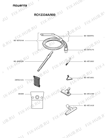Взрыв-схема пылесоса Rowenta RO12334A/900 - Схема узла PP002968.9P2