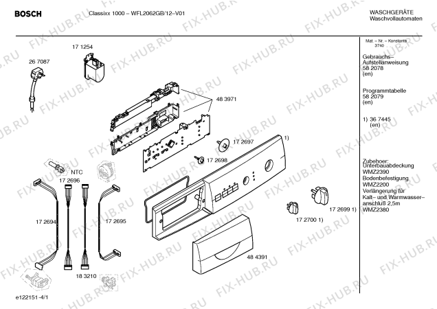 Схема №4 WFL2062GB Classixx 1000 с изображением Панель управления для стиралки Bosch 00367445