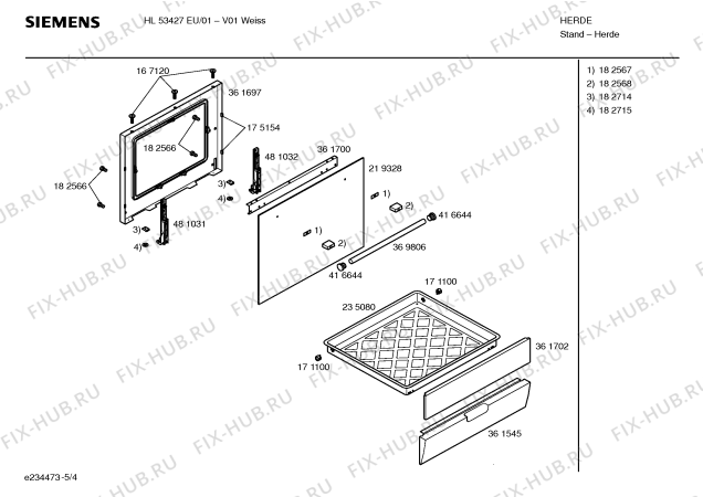 Взрыв-схема плиты (духовки) Siemens HL53427EU - Схема узла 04