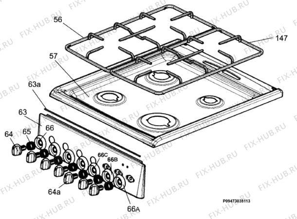 Взрыв-схема плиты (духовки) Electrolux EKK511500X - Схема узла Section 4