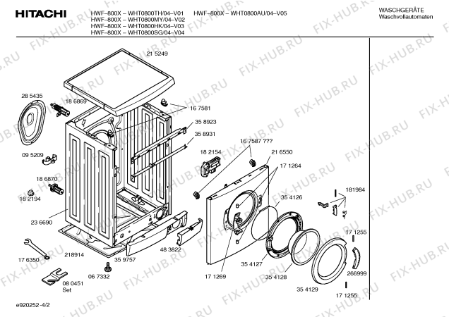 Взрыв-схема стиральной машины Hitachi WHT0800HK HWF-800X - Схема узла 02