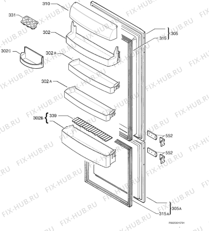 Взрыв-схема холодильника Juno Electrolux JCN44181 - Схема узла Door 003