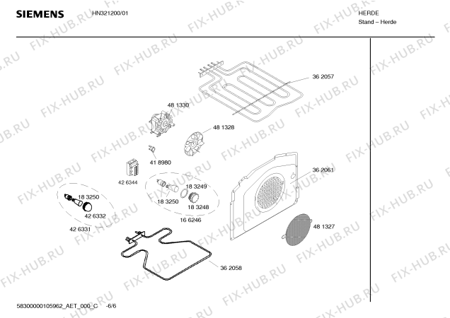 Взрыв-схема плиты (духовки) Siemens HN321200 - Схема узла 06