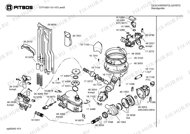 Взрыв-схема посудомоечной машины Pitsos DTF4301 - Схема узла 04