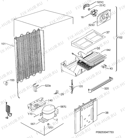 Взрыв-схема холодильника Zanussi ZBB26650SA - Схема узла Cooling system 017