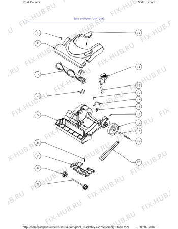 Взрыв-схема пылесоса Electrolux Z4701BZ - Схема узла Bottom and functional parts