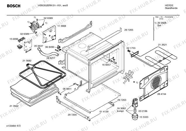 Схема №3 HSN352BRK с изображением Инструкция по эксплуатации для плиты (духовки) Bosch 00526240