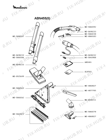 Взрыв-схема пылесоса Moulinex ABN455(0) - Схема узла UP002170.2P3