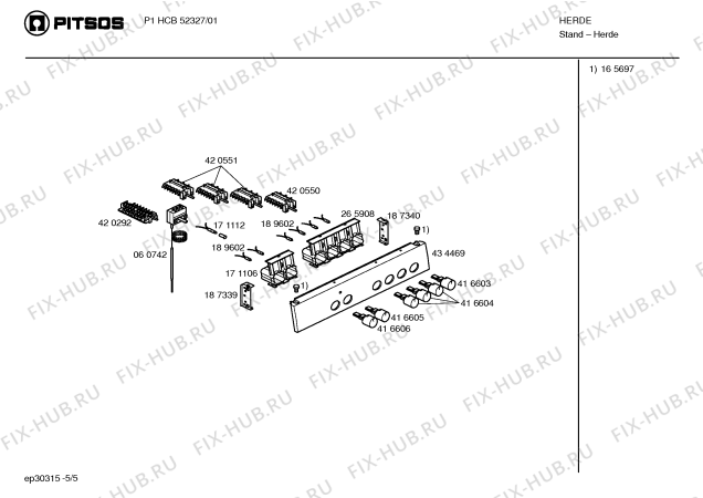 Взрыв-схема плиты (духовки) Pitsos P1HCB52327 - Схема узла 05